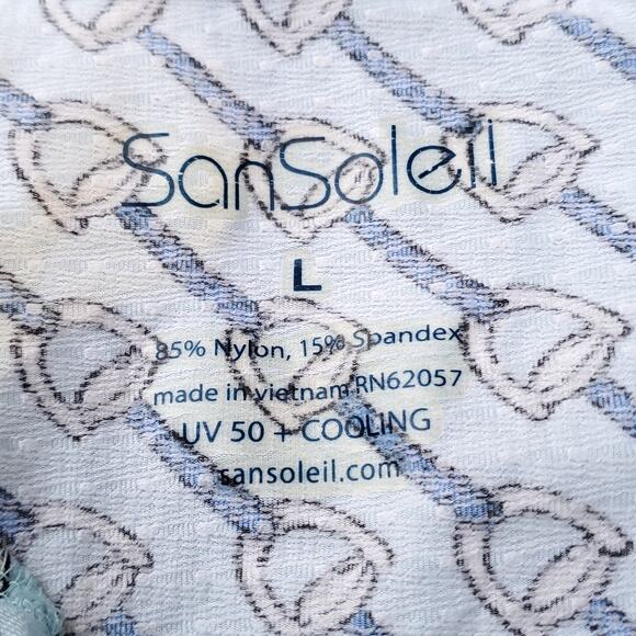 SanSoleil Blue Printed Top Long Sleeve 1/4 Zip Mock Neck UV 50 + Cooling Sz L - Picture 9 of 9